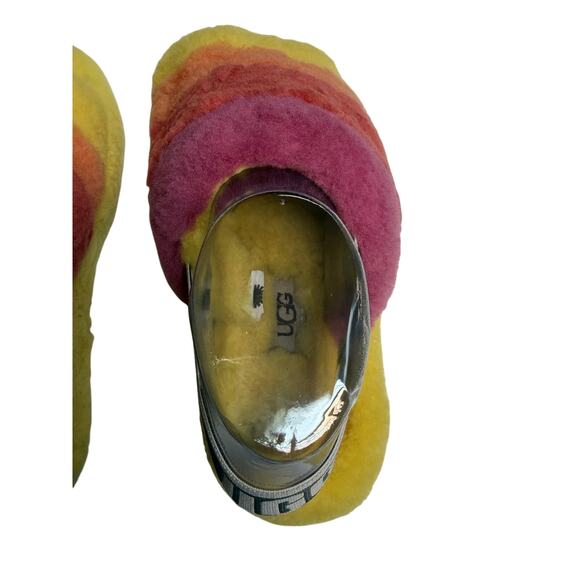 UGG Fluff Yeah Slide Pride Rainbow Yellow Fur Slippers Womens Size 7 - Picture 6 of 8